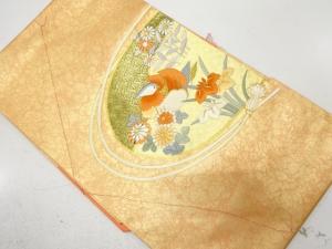 未使用品　鴛鴦に組紐・草花模様　刺繍　名古屋帯